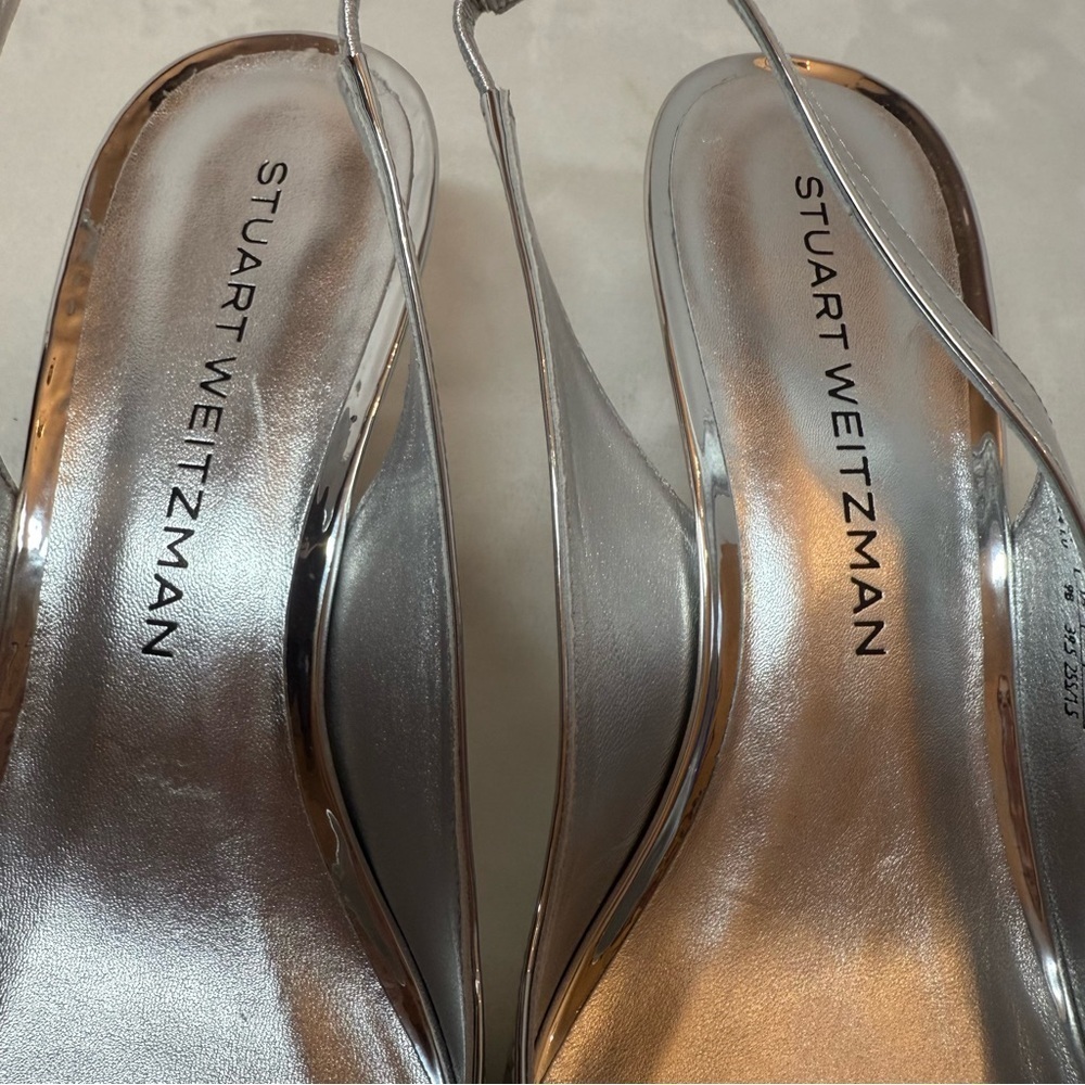 Stuart Weitzman Eva 50 Silver Slingback Heels - Picture 5 of 8